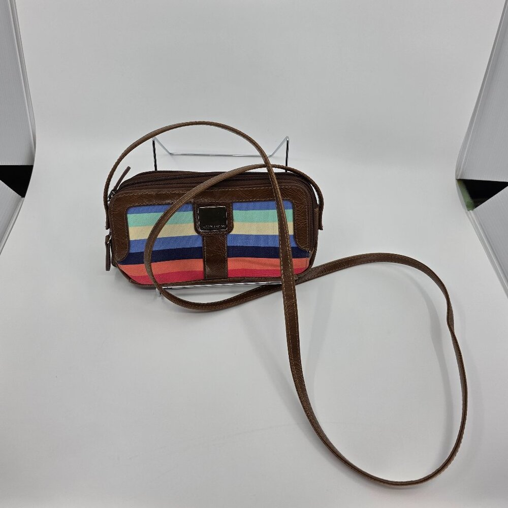 Jaclyn Smith Striped Canvas Crossbody Organizer Wallet Bag Multi-Compartment